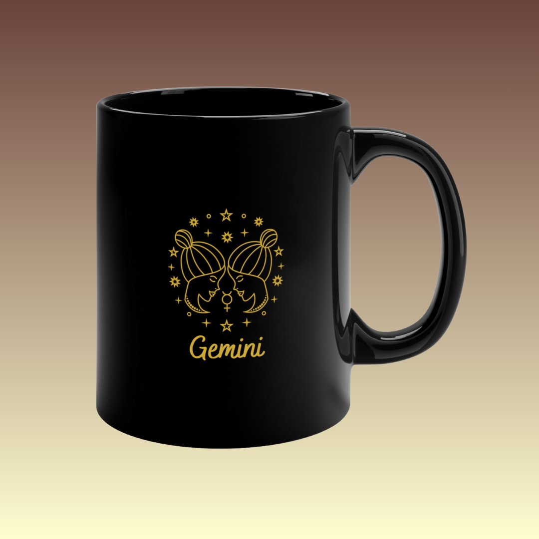 Gemini Zodiac Black Coffee Mug