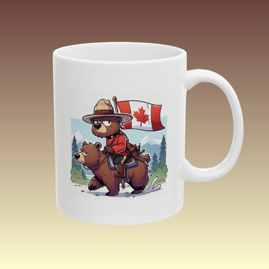 Cartoon Bear Canadian Mountie Coffee Mug - CA - Coffee Purrfection