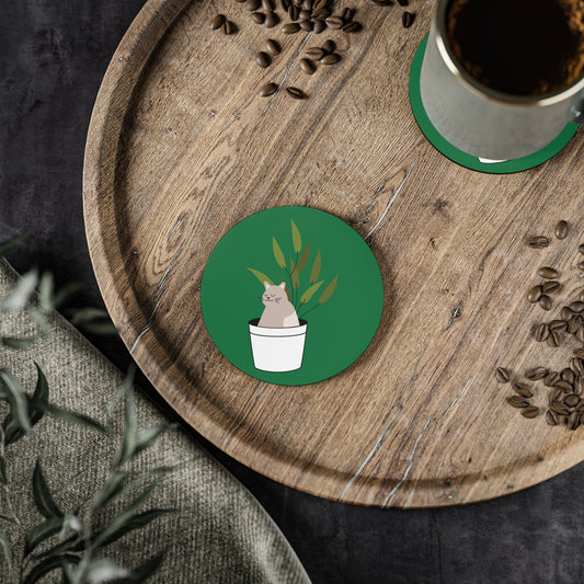 Cat In A Plant Pot Coffee Coaster Set - Coffee Purrfection