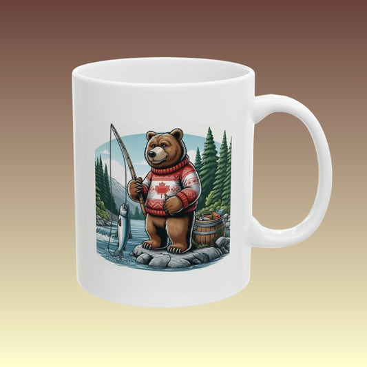 Cute Canadian Bear Fishing Coffee Mug - CA - Coffee Purrfection