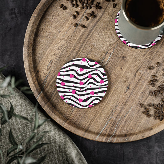 Pink Hearts Coffee Coaster Set - Coffee Purrfection