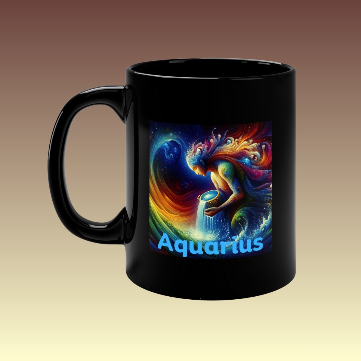 Aquarius The Water Bearer Black Coffee Mug - Coffee Purrfection