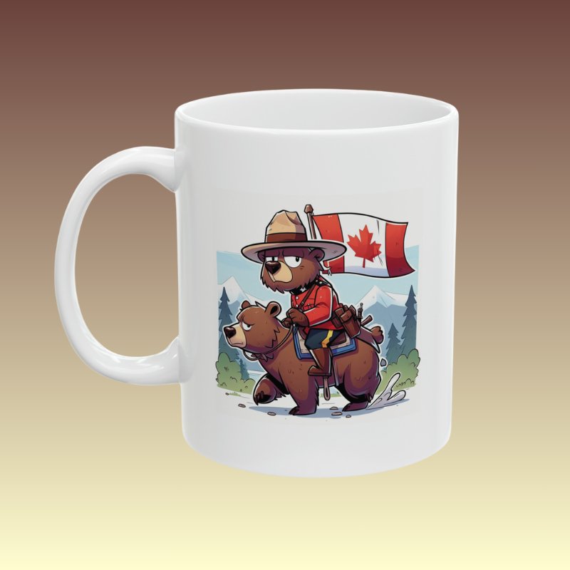 Cartoon Bear Canadian Mountie Coffee Mug - Coffee Purrfection