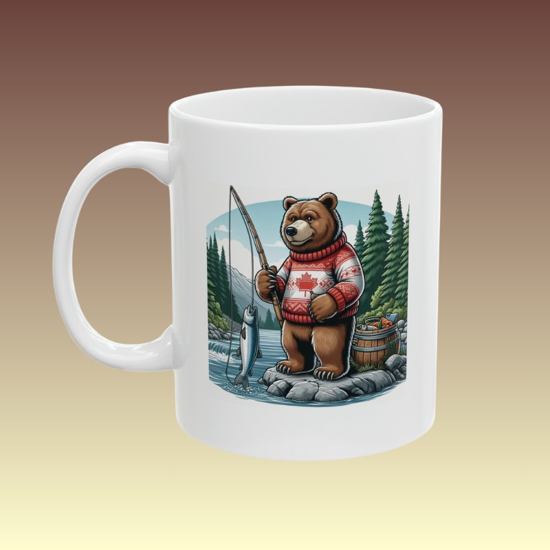 Cute Canadian Bear Fishing Coffee Mug - Coffee Purrfection