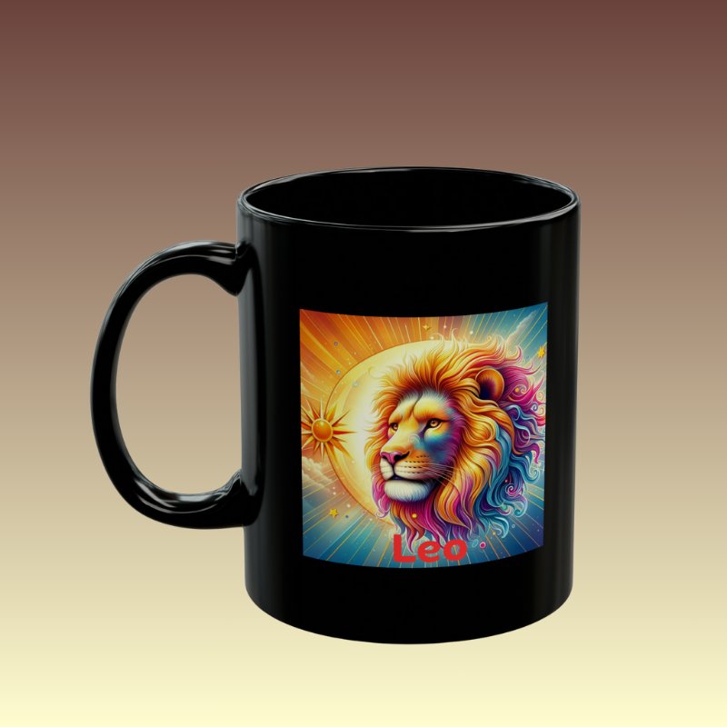 Leo The Lion Black Coffee Mug - Coffee Purrfection