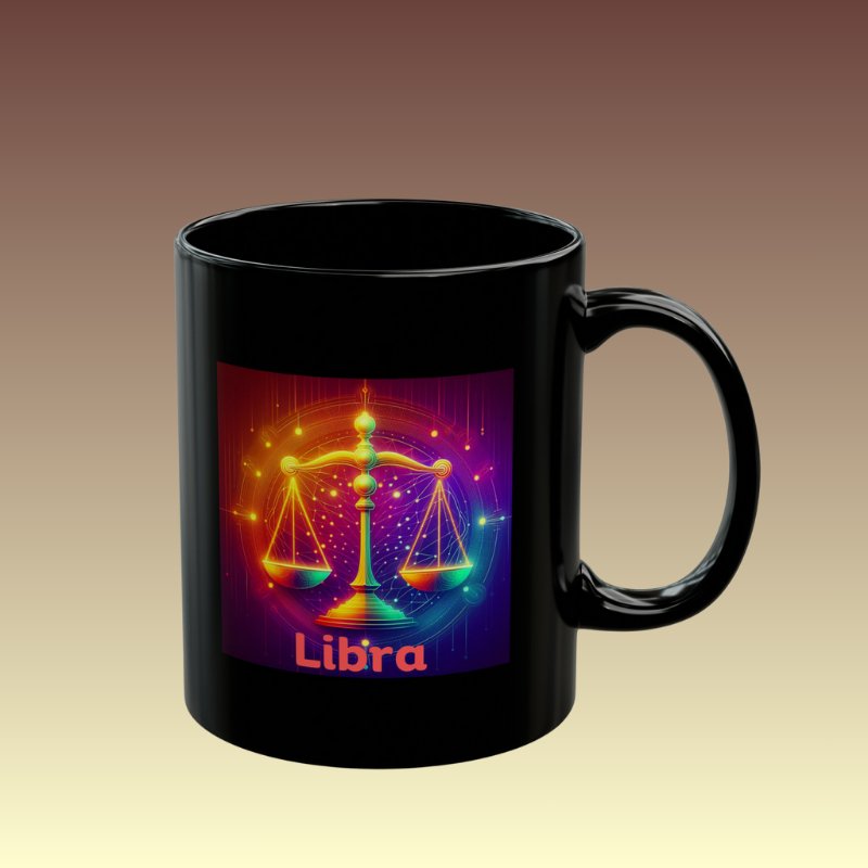 Libra Scales Black Coffee Mug - Coffee Purrfection