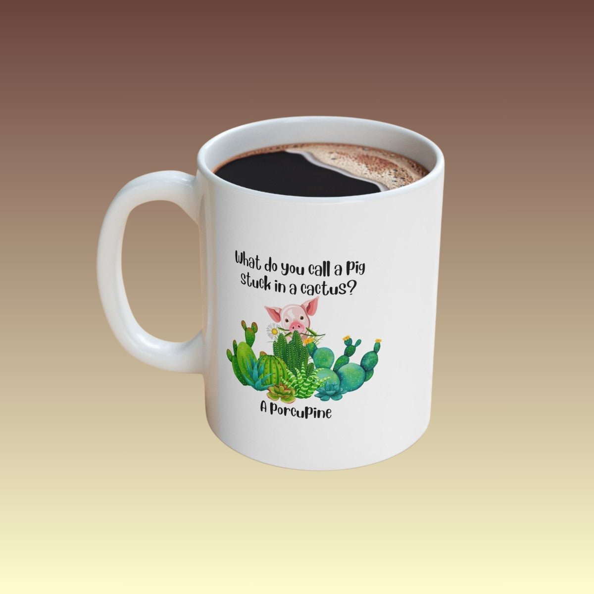 Pig Stuck In Cactus Coffee Mug - Coffee Purrfection