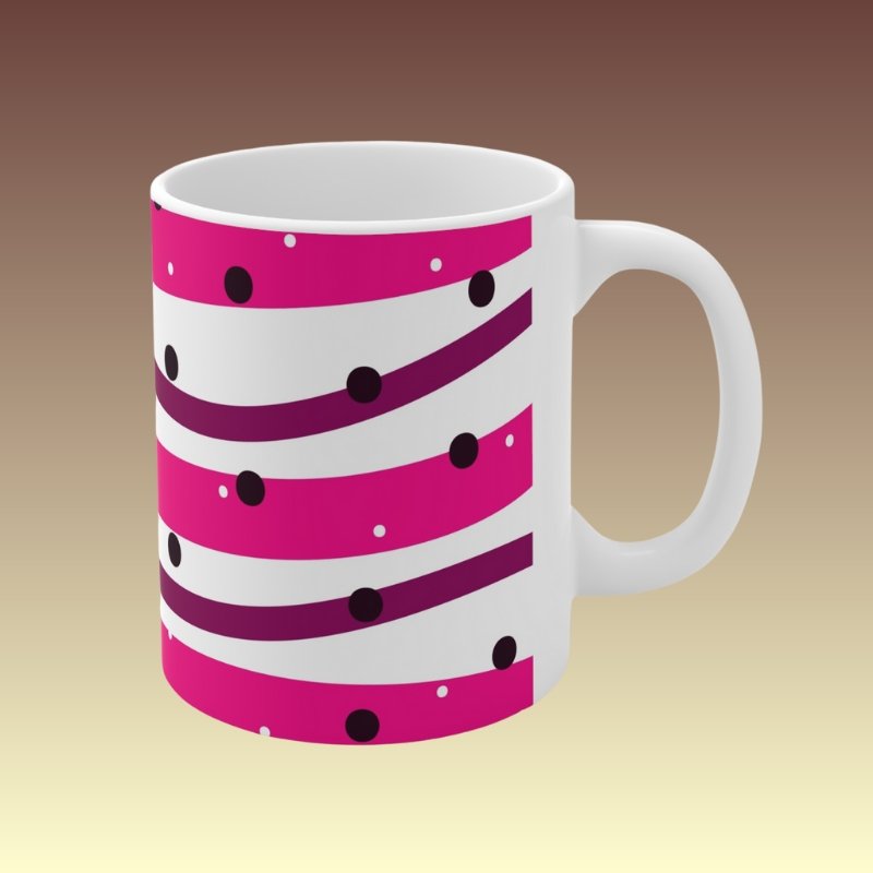 Pink Dots And Squiggles Mug - Coffee Purrfection