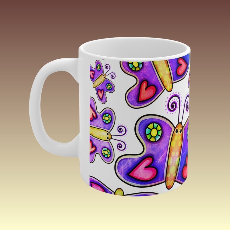 Purple Butterflies Mug - Coffee Purrfection