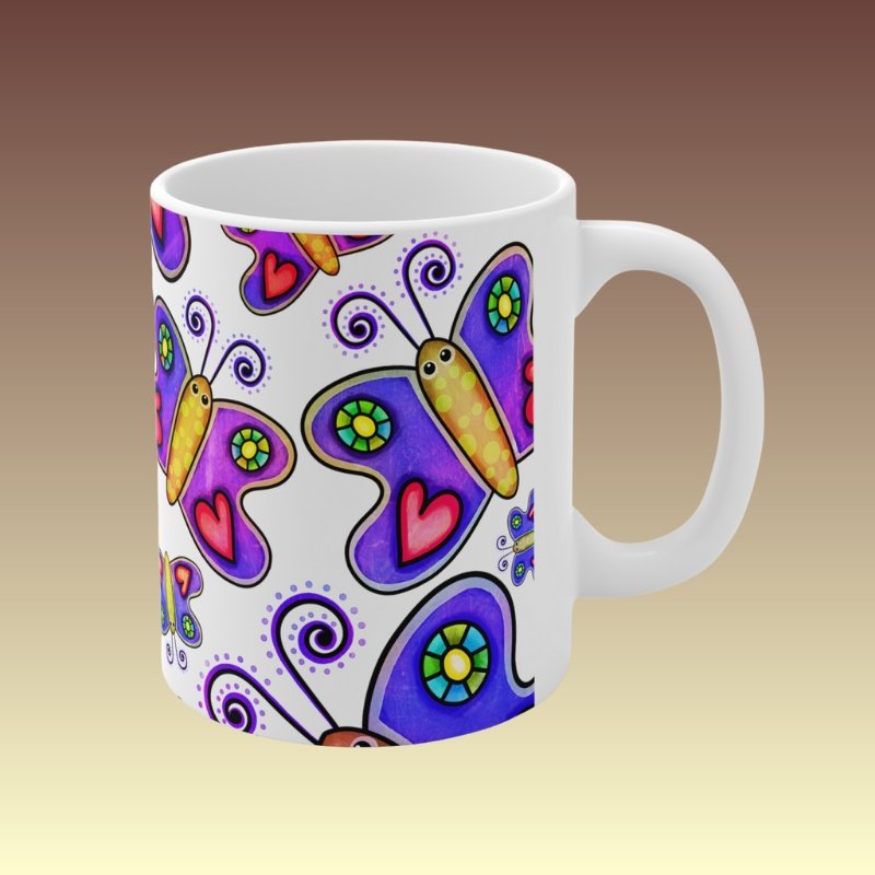 Purple Butterflies Mug - Coffee Purrfection