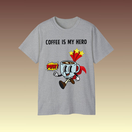 Unisex Coffee Is My Hero Cotton Tee - Coffee Purrfection