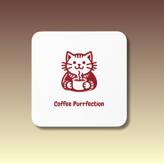 White Coffee Purrfection Coaster - Coffee Purrfection