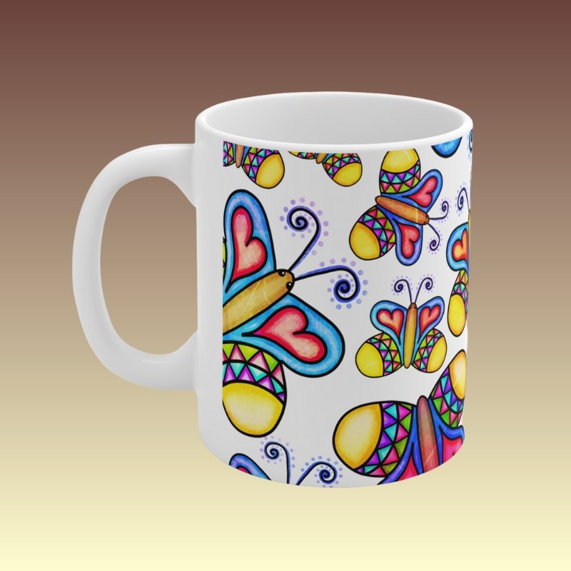 Yellow Butterflies Mug - Coffee Purrfection